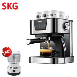 SKG เครื่องชงกาแฟสด รุ่น SK-1208 สีเงิน แถมฟรี เครื่องบดกาแฟ,ก้านชงกาแฟ,ถ้วยกรองกาแฟขนาด 1และ2 คัพ,ช้อนตักกาแฟ รับประกัน 1 ปี