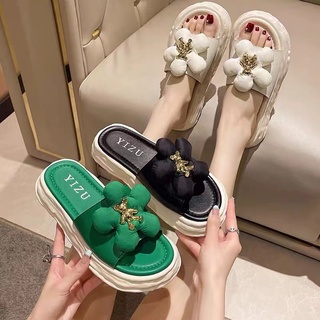 Ann.fashion รองเท้าแฟชั่นผู้หญิง รองเท้าติดดอกไม้นุ่มนิ่ม พื้นนุ่มใส่สบาย ผลิตจากวัสดุอย่างดีแข็งแรง #sy56