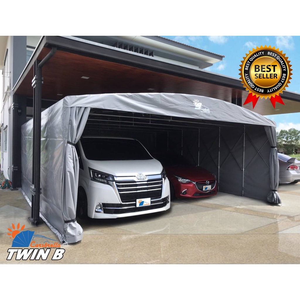 เต็นท์จอดรถสำเร็จรูป-โรงจอดรถ-carsbrella-รุ่น-twin-b-สำหรับจอดรถยนต์-กันน้ำและป้องกันแสงแดด