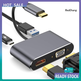 -SPQ- 4 in 1 อะแดปเตอร์แปลงเสียงวิดีโอ Type-C เป็น HDMI 4K VGA USB3.0