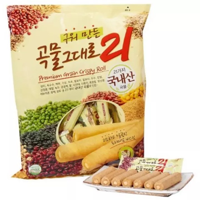 grain-crispy-roll-ขนมเกาหลี-ทำจากธัญพืช-21ชนิด-สอดไส้ครีมชีสบรรจุ-คริสปี้โรลเกาหลี-150g-180g