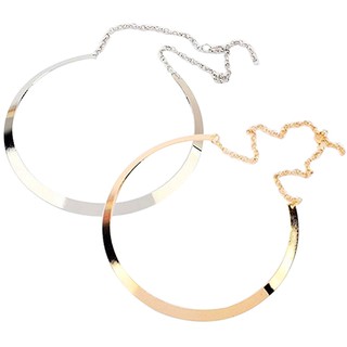 Girls Thin Mirrored Collar Necklace Choker Gold Silver Plated Circle Jewelry