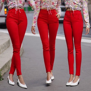 AB Skinny สีแดงสด กางเกงสกินนี่ยีนส์ ของแท้ จากเพจดัง 300,000 Like กางเกง AB สกินนี่ยีนส์ ผู้หญิง
