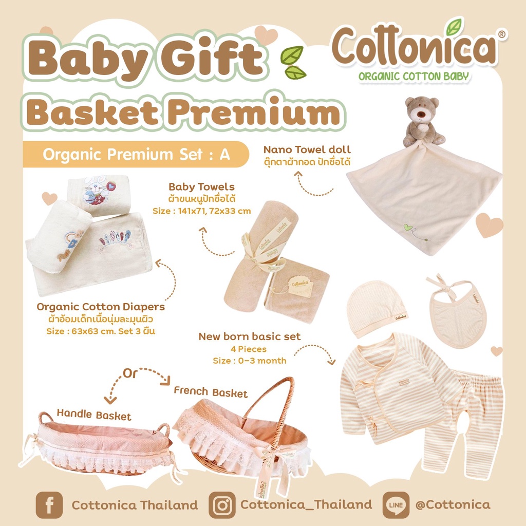 ภาพหน้าปกสินค้าBasket Premium Baby Giftเซ็ทของขวัญเด็กแรกเกิด ออร์แกนิค ของขวัญเยี่ยมคลอด ของเตรียมคลอด ORGANIC COTTON(PO) จากร้าน cottonica บน Shopee