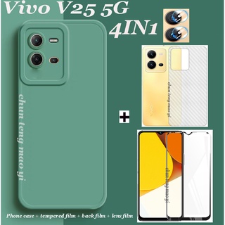 4in1 เคสโทรศัพท์มือถือ ซิลิโคนนิ่ม สีแคนดี้ พร้อมฟิล์มกระจกนิรภัย ฟิล์มเลนส์ ฟิล์มด้านหลัง สําหรับ vivo V25 5G V25e