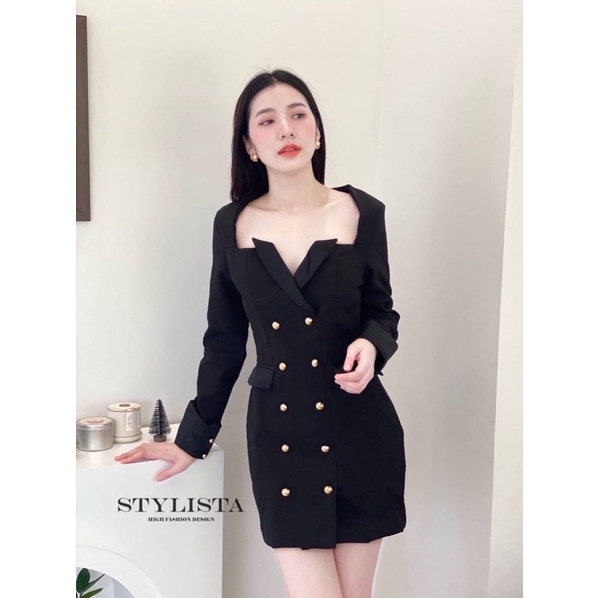code-st20563-เดรสสูท-มินิเดรสแขนยาว-เดรสออกงาน-เดรสสูทสีดำ-งานป้าย-stylista