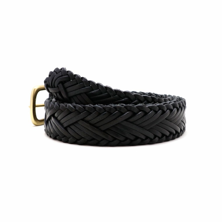 brown-stone-เข็มขัดหนังแท้-braid-belt-solid-brass-matte-black