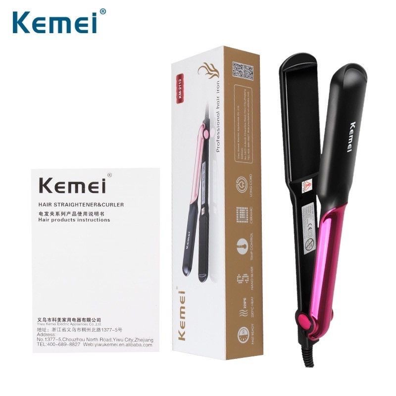 kemei-ที่หนีบผม-2113-ที่รีดผม-เครื่องรีดผม-เครื่องหนีบผม-ร้อนเร็ว-หน้ากว้าง-ไม่กินผมปรับระดับความร้อนได้-ช่างเสริมสวยน