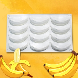 แม่พิมพ์ซิลิโคน รูปกล้วย 3D สําหรับทําขนม 12 ช่อง