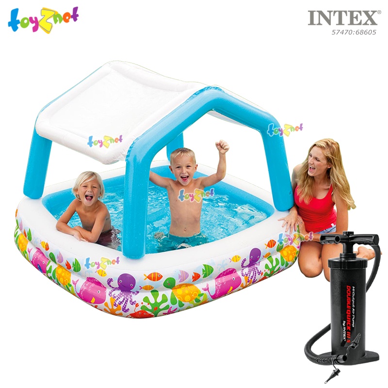 Intex สระน้ำสี่เหลี่ยม เป่าลมซันเฉด รุ่น 57470 + ที่สูบลมเข้า/ออก ดับ ...