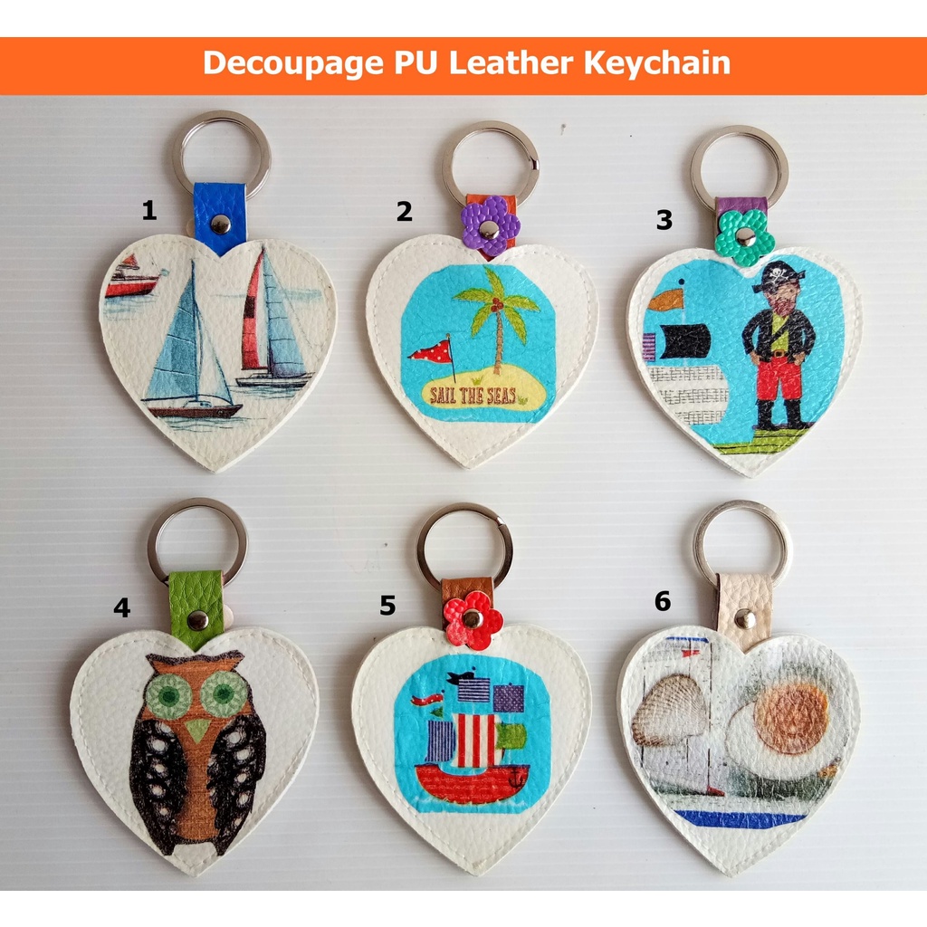 พวงกุญแจหนังเทียมรูปหัวใจ-ติดรูปภาพสวยแบบ-เดคูพาจ-decoupage-pu-leather-keychain-keyring-14