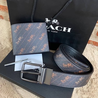 COACH Short Wallet with Belt Set Signature with Print