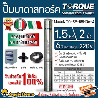 TORQUE ปั๊มบาดาล รุ่น TQ-SP-8BM06-4 (220V.) 2นิ้ว 1.5HP 6ใบ ( สายไฟ VCT 3x1.5 + ฝาบ่อ 2นิ้ว + กล่องคอนโทรล ) ปั๊มน้ำ