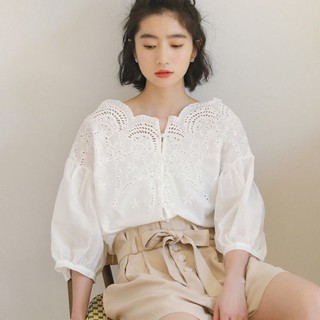 เสื้อเชิ้ต S-XL ซีรีย์เกาหลี ปัก กลวง หลวม เสื้อเชิ้ต อารมณ์ ป่า Shirt