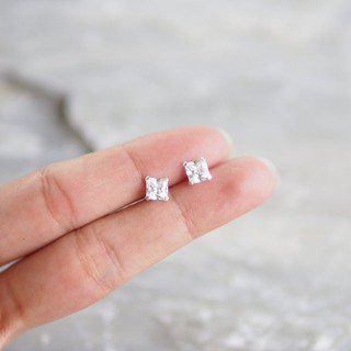 ต่างหูเงินแท้ 92.5% ต่างหูเพชรรูปสี่เหลี่ยม Square CZ stud Earrings