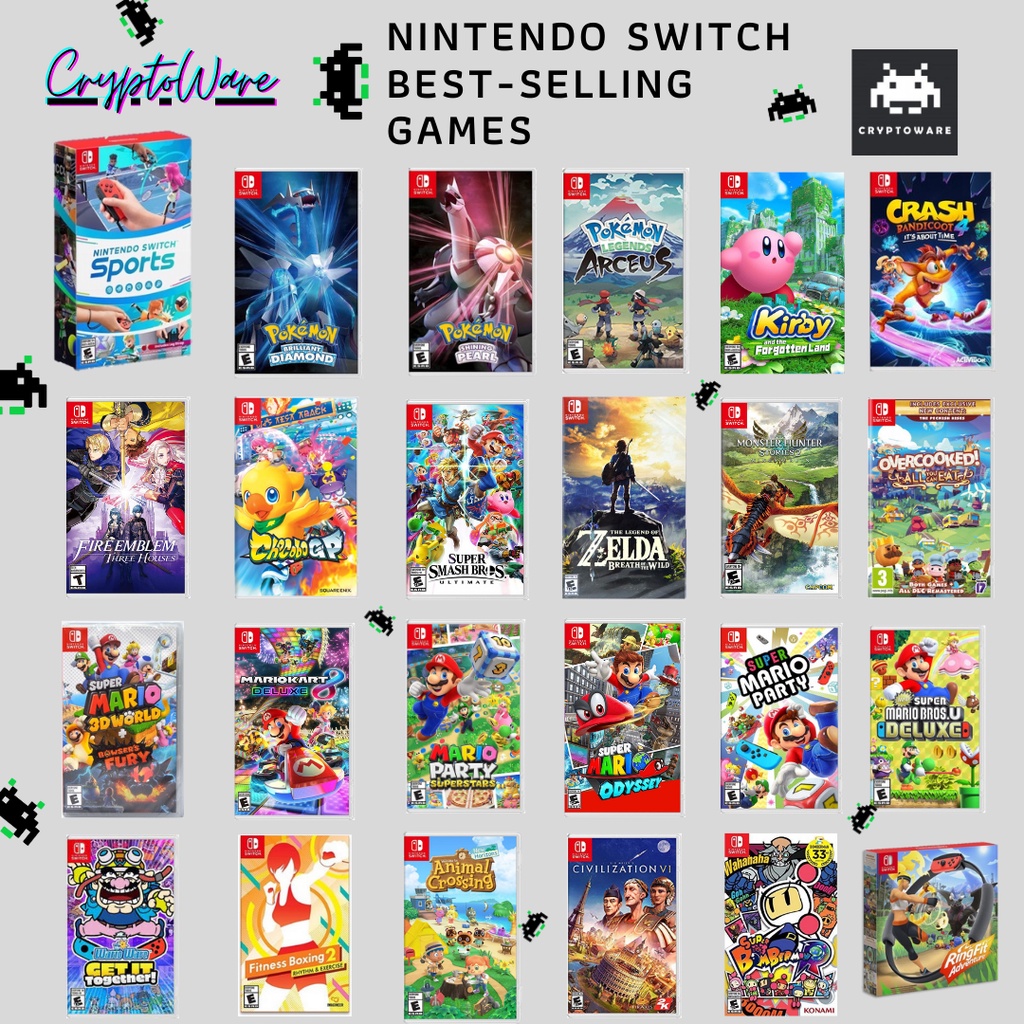 ราคาและรีวิวNintendo Switch Best-Selling Games เกม mario wario ware luigi party odyssey deluxe kart zelda sports ring fit smash bro