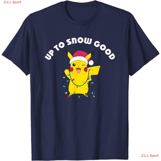 🎅 โปเกมอน พิคาชู เสื้อยืดพิมพ์ลายการ์ตูน Pokemon Christmas Pikachu Up To Snow Good เสื้อยืดแฟชั่นผู้ชาย เสื้อยืดผู