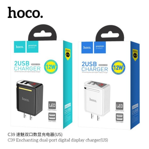 Hoco C39 2.4A Max 12W ปลั๊กชาร์จไฟบ้าน หัวชาร์จ 2 USB พร้อมจอบอกความ ...