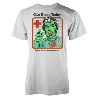 เสื้อยืด ผ้าฝ้าย 100% พิมพ์ลายกราฟฟิค Give Blood Today Public Service Announcement Zombie สําหรับผู้ชายS-5XL