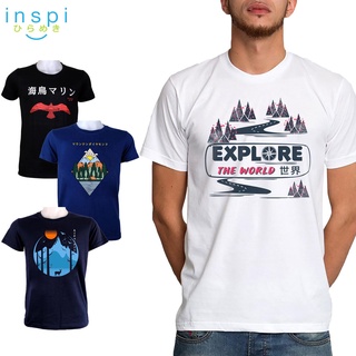 เสื้อยืดพิมพ์ลายแฟชั่น INSPI Tees Explorer Collection เสื้อยืดพิมพ์กราฟิกทีบุรุษเสื้อยืดสำหรับผู้ชายเสื้อยืดขาย