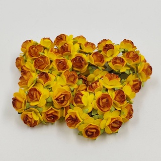 [50 ดอก / เหลืองทอง ]  ดอกไม้กระดาษ ดอกไม้ประดิษฐ์ ดอกไม้กระดาษสา ดอกกุหลาบจิ๋ว 15 mm Artificial Paper Flower ฺRS175TG2