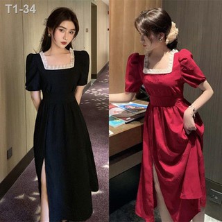 ۩ขนาดใหญ่ไขมัน มม.สีแดงคอชุดหญิงฤดูร้อน 2020 ใหม่ Retro Retro เอว Slimming กระโปรงยาว 200 กก.