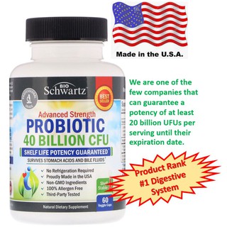 BioSchwartz, Advanced Strength Probiotic, 40 Billion CFU, 60 Capsules  โปรไบโอติก 4 หมื่นล้าน CFU