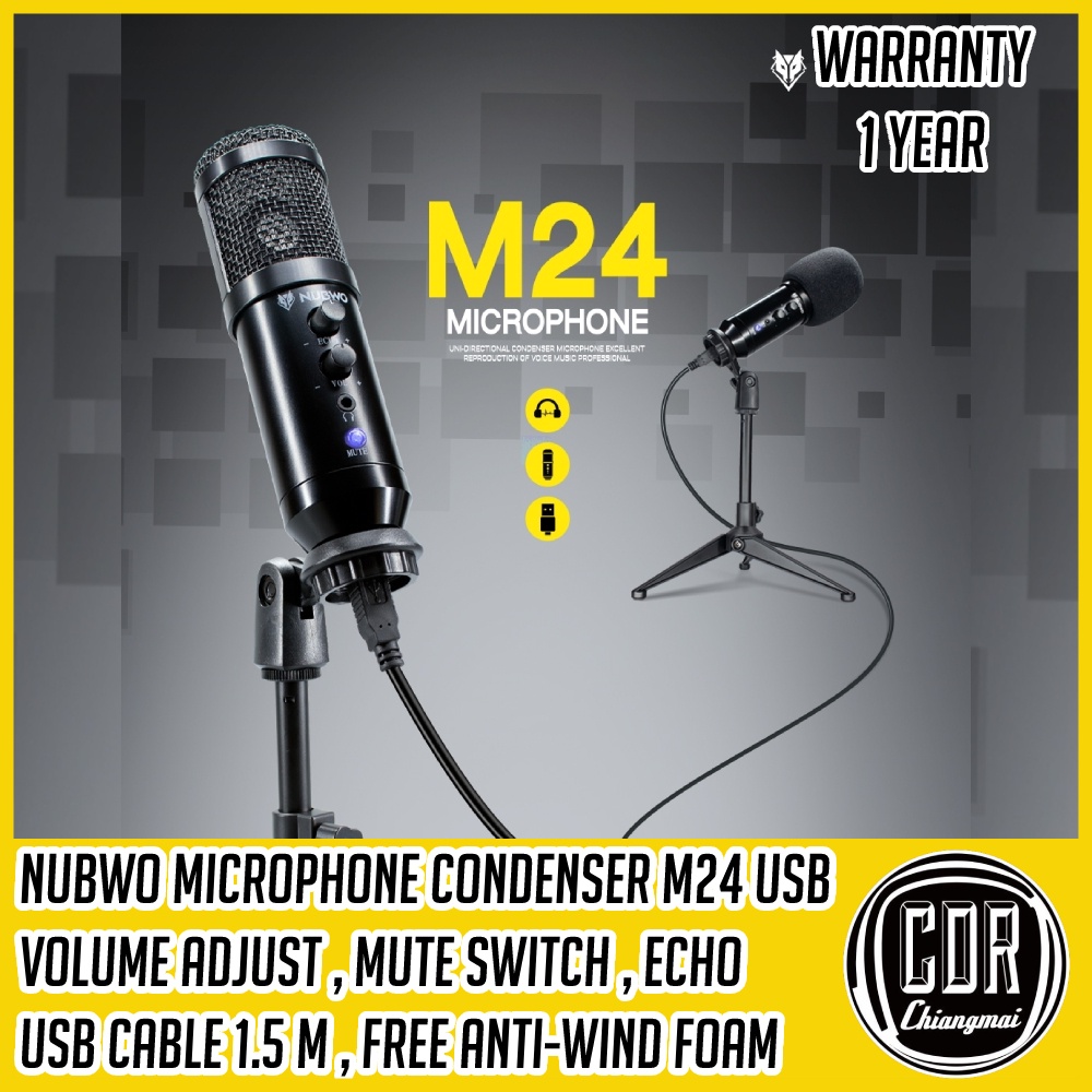 nubwo-m24-condenser-microphone-usb-ไมค์คอนเดนเซอร์ตั้งโต๊ะพร้อมขาตั้ง-ใช้ง่าย-เหมาะสำหรับสตรีมเมอร์-รับประกัน-1-ปี