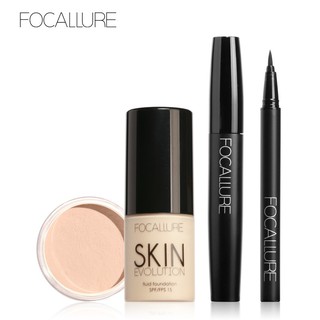 Focallure แป้งฝุ่น มาสคาร่า อายไลเนอร์ รองพื้น บีบีครีม อุปกรณ์แต่งหน้า 4 ชิ้น