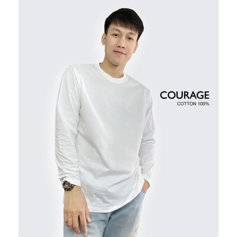 เสื้อยืดคอกลมcotton100-แขนยาวสีขาว