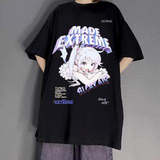 แฟชั่นการ์ตูนการ์ตูนสองมิติพิมพ์เสื้อยืดสำหรับผู้ชายและผู้หญิงคู่หลวม Ins สุดร้อนแนวโน้มบุคลิกภาพนักเรียนแขนสั้น