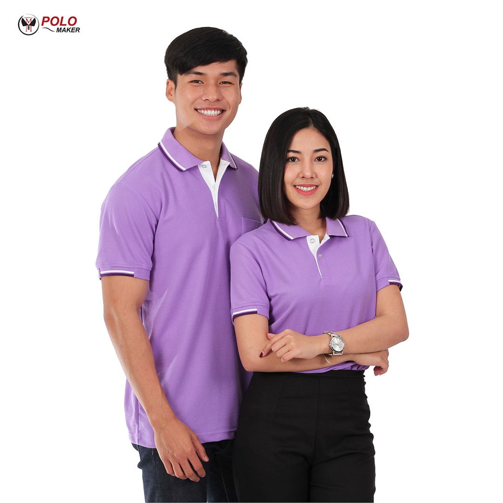 เสื้อโปโล-สีม่วงอ่อน-ขลิบม่วงเข้ม-ขาว-pk101-polomaker