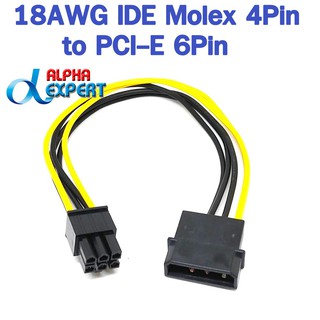 สายแปลง Power 4 pin ไปเป็น 6 Pin PCI- Express ยาว 20cm 18AWG ( IDE Molex 4Pin to PCI-E 6Pin Power Adapter Cable )