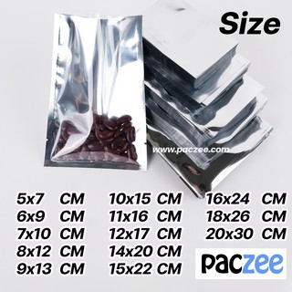 ภาพขนาดย่อของสินค้าซองซีล3ด้าน หน้าใสหลังเงิน ตั้งไม่ได้ ขนาด 5x7 cm (100 ใบ) - paczee