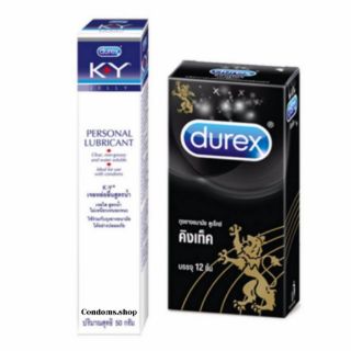 Durex K Y เจลหล่อลื่น สูตรน้ำ + ถุงยางอนามัย คิงเท็ค (12 ชิ้น)
