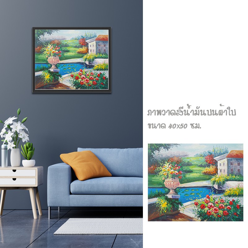 รูปภาพติดผนัง-รูปวาด-ภาพตกแต่งบ้าน-ภาพวาดวิวทิวทัศน์-abstact-art-ภาพวาดสีน้ำมันบนผ้าใบ-ภาพสระน้ำในบ้าน-ขนาด-40x50cm