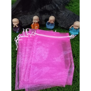 ถุงผ้าแก้วสีชมพู  ขนาด 12 cm×18cm แบบรูด