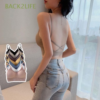 Back2life เสื้อชั้นในสตรี ไร้รอยต่อ สลิง ด้านบน หน้าอก ดันทรง เสื้อกล้าม สีพื้น สาวงาม ด้านหลังบาง สายสะพายไหล่ สําหรับผู้หญิง เสื้อชั้นใน