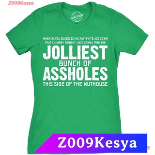 Z009Kesya เสื้อยืดสีพื้นคอกลม Crazy Dog T-Shirts Womens Jolliest Bunch Of A-Holes Tshirt Funny Christmas Sarcastic For L