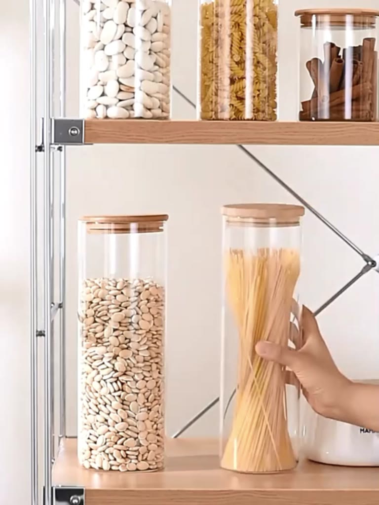 smileshop-โหลแก้วฝาไม้-ฝากันความชื้นเป็นไม้ไผ่-โหลพาสต้า-borosilicate-glass-storage-tank