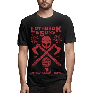 เสื้อยืดแขนสั้น ผ้าฝ้าย พิมพ์ลาย Vikings Lothbrok &amp; Sons Ragnar Lothbrok ขนาดใหญ่ สไตล์วินเทจ สําหรับผู้ชาย