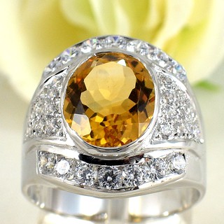 💎T061 แหวนพลอยแท้ แหวนเงินแท้ชุบทองคำขาว พลอยซิทรินแท้ 100%
