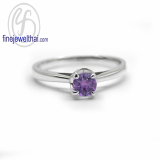 Finejewelthai-แหวนอะเมทิสต์-อะเมทิสต์-แหวนเพชรCZ-แหวนเงินแท้-พลอยประจำเดือนเกิด-Amethyst-Silver-Ring-Birthstone-R1367amt