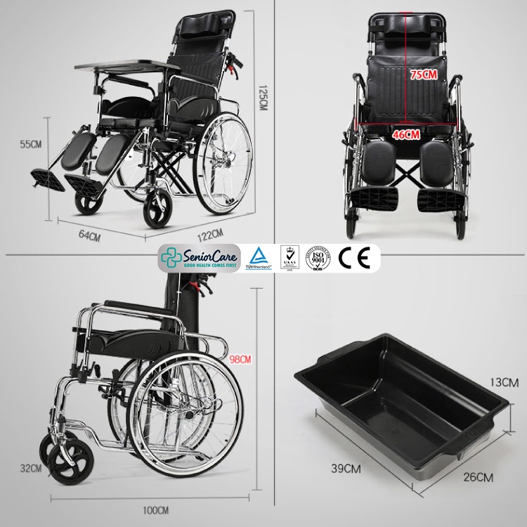 Synergy รุ่น Sleep Up รถเข็นผู้ป่วยปรับนอนได้ 180 องศา มีหมอนรองคอ อเนกประสงค์ ใช้นั่ง นอน หรือนั่งถ่ายได้สะดวก