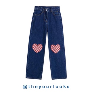 ภาพหน้าปกสินค้าTheyourlooks ♡ พร้อมส่ง Checked heart embroidery pants กางเกงยีนส์ขากระบอก 🎪🎯 ซึ่งคุณอาจชอบสินค้านี้