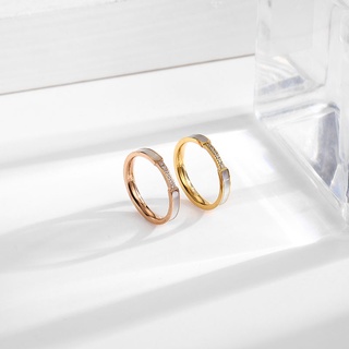 สินค้า แหวนเหล็กไทเทเนียม ประดับเพชร สีขาว แบบเรียบง่าย สไตล์เกาหลี และญี่ปุ่น @-