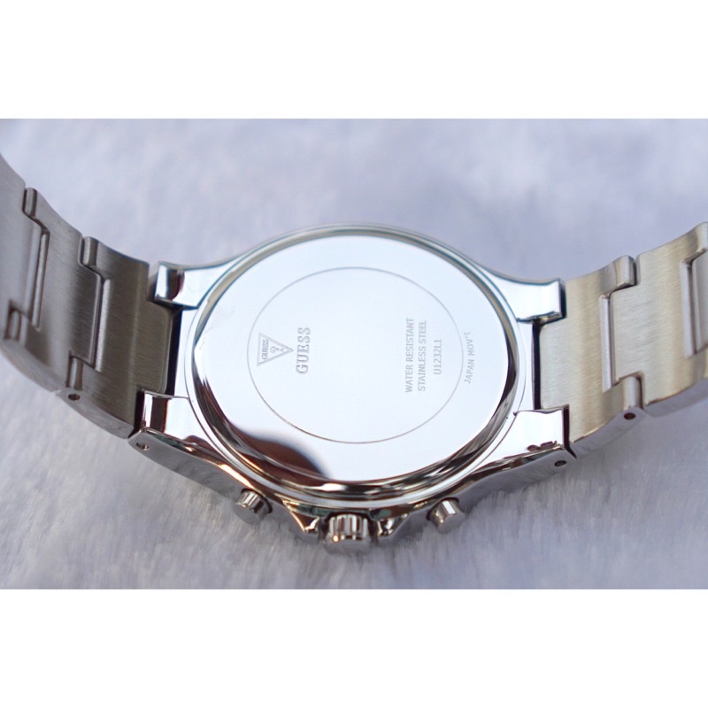 ผ่อน0-นาฬิกาสแตนเลส-สีเงิน-guess-stainless-steel-pink-bracelet-watch-u1232l1-หน้าปัดกลม-สีชมพู-40-มม-ล้อมคริสตัล