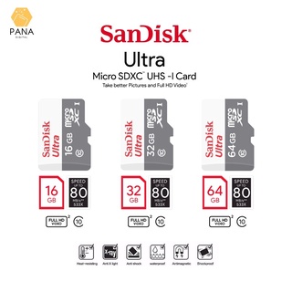 ภาพขนาดย่อของสินค้าSDcard SanDisk Ultra Micro Class10 16GB 32GB 64GB 128GB (SDSQUNR) เมมโมรี่การ์ด กล้องวงจรปิดไร้สาย กล้อง Ip camera