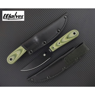 มีดใบตาย Spyderco Bow River Black Blade, Tan/OD Green G10 Handles, Leather Sheath (FB46GPODBK)