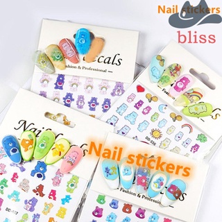 Bliss สติกเกอร์ติดเล็บ ลายการ์ตูนหมี ดอกไม้ เด็กผู้หญิง ที่มีสีสัน DIY สติกเกอร์ติดเล็บ